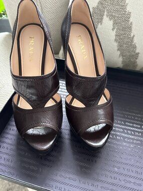 Prada Brown Leather Cut Out High Heel Pump